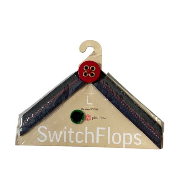 Lindsay Phillips SwitchFlops Strap Heidi Sz L 9 10 11 Blue Denim w Red Accents - Picture 1 of 6